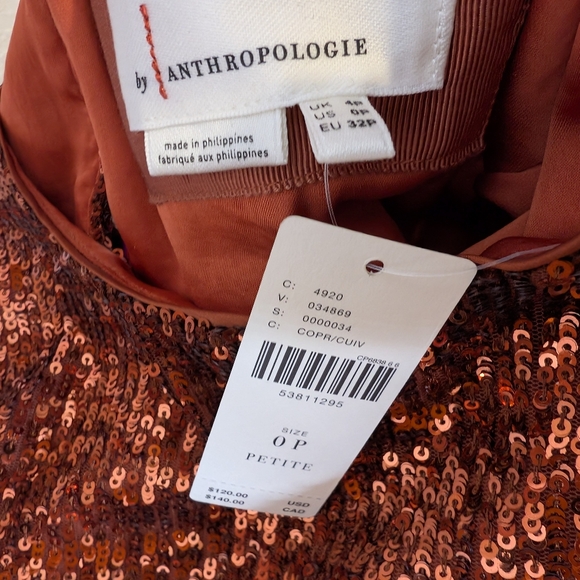 💘 NWT By Anthropologie Marie Sequined Blouse Copper Orange Sequin Puff Sleeve - Picture 8 of 10